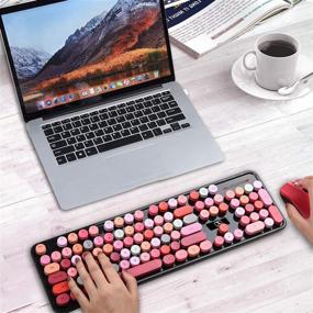 img 3 attached to 🔌 Универсальная беспроводная клавиатура и мышь Combo с гибкими клавишами в стиле пишущей машинки и милой беспроводной мышью, подключение 2,4 ГГц без потерь сигнала, совместима с ПК/ноутбук/Мас