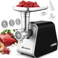 🥩 homdox 2000w electric meat grinder: powerful meat machine for home and commercial use - includes 3 grinding plates and sausage stuffing tubes - etl approved logo