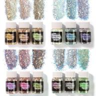 opal chunky glitter mixology craft powder - 12 color set for resin, tumblers, slime, festival decor - iridescent glitter sequins (each 0.35oz) - let's resin logo