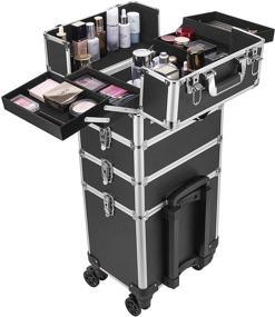 img 4 attached to 👜 VIVOHOME 4 in 1 Makeup Rolling Train Case: Professional Cosmetic Organizer Box with Straps, Keys, and Aluminum Trolley - Black (Cosmetics not Included)