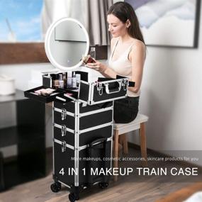 img 3 attached to 👜 VIVOHOME 4 in 1 Makeup Rolling Train Case: Professional Cosmetic Organizer Box with Straps, Keys, and Aluminum Trolley - Black (Cosmetics not Included)