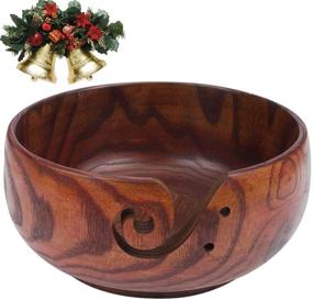 img 4 attached to Handmade Wooden Yarn Bowl Holder with Holes, Knitting Wool Storage Basket, Craft Crochet Kit Storage Bowl, Ideal for Knitting & Crocheting, Christmas, Birthday, and Mother's Day Gift