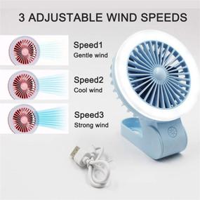 img 1 attached to 🌬️ Blue Mini Handheld Fan with LED Light - USB Rechargeable, Adjustable, Portable Personal Fan for Kids, Girls, Women - Foldable Stroller, Desk, Table Fan - Ideal for Home, Office, Outdoor Travel