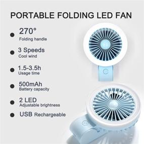 img 3 attached to 🌬️ Blue Mini Handheld Fan with LED Light - USB Rechargeable, Adjustable, Portable Personal Fan for Kids, Girls, Women - Foldable Stroller, Desk, Table Fan - Ideal for Home, Office, Outdoor Travel