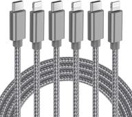 кабель elktry usb c to lightning: 3pack mfi certified 6ft long grey charger cord для iphone 12/13 pro max/11 pro, быстрая зарядка, нейлоновый оплетенный кабель, совместимый с ipad/iphone 8 plus/x/xs/xr. логотип