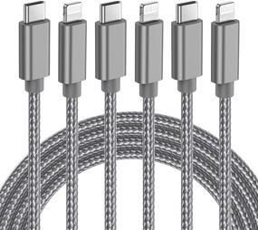 img 4 attached to Кабель Elktry USB C to Lightning: 3Pack MFi Certified 6FT Long Grey Charger Cord для iPhone 12/13 Pro Max/11 Pro, быстрая зарядка, нейлоновый оплетенный кабель, совместимый с iPad/iPhone 8 Plus/X/XS/XR.