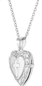 img 3 attached to 925 Sterling Silver Cross Heart Locket Pendant Necklace: Religious Jewelry for Young Girls with Tiny Photo Lockets