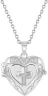 925 sterling silver cross heart locket pendant necklace: religious jewelry for young girls with tiny photo lockets logo