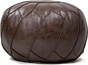 img 4 attached to 🪑 Contemporary Unstuffed Moroccan Pouf Ottoman, Faux Leather Footstool, Floor Footrest Cushion with Storage - Natural Brown (Chocolate Brown, 23x11)