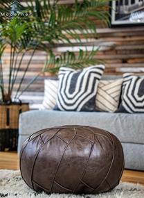 img 3 attached to 🪑 Contemporary Unstuffed Moroccan Pouf Ottoman, Faux Leather Footstool, Floor Footrest Cushion with Storage - Natural Brown (Chocolate Brown, 23x11)