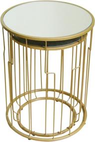 img 3 attached to Golden Set of 2 HomePop Nesting Tables with Glass Top, Featuring Metal Accents