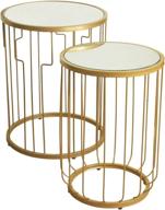 golden set of 2 homepop nesting tables with glass top, featuring metal accents logo