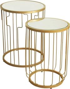 img 4 attached to Golden Set of 2 HomePop Nesting Tables with Glass Top, Featuring Metal Accents