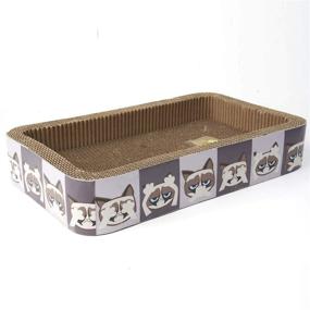 img 2 attached to PetRageous G16116 Grumpy Cat Corrugated Cat Lounge Scratcher - Hear, See, and Speak No Evil Design - 20-Inch Long, 12-Inch Wide, 3.5-Inch Tall - Includes Cat Nip - Ideal for Cats - Gray