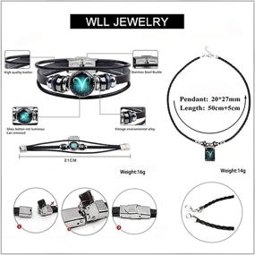 img 1 attached to 🌌 Vintage-inspired Zodiac Jewelry Set: Constellations Necklace Bracelet, Leather Band, Rectangle Star Pendants - Ideal Gift for Women & Men