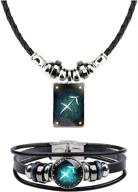 🌌 vintage-inspired zodiac jewelry set: constellations necklace bracelet, leather band, rectangle star pendants - ideal gift for women & men logo