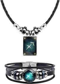 img 4 attached to 🌌 Vintage-inspired Zodiac Jewelry Set: Constellations Necklace Bracelet, Leather Band, Rectangle Star Pendants - Ideal Gift for Women & Men