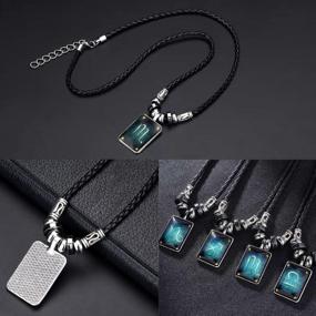 img 2 attached to 🌌 Vintage-inspired Zodiac Jewelry Set: Constellations Necklace Bracelet, Leather Band, Rectangle Star Pendants - Ideal Gift for Women & Men