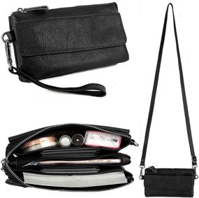 img 3 attached to 👜 Женская кожаная сумочка для телефона с ремешком на запястье и переноской через плечо YALUXE с блокировкой RFID и слотами для карт