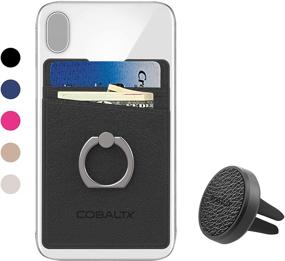 img 4 attached to COBALTX Leather Cell Phone Ring Wallet Combo with Adhesive, Magnetic Car Vent Mount, and Matching Card Holder - All-in-One Wallet, Ring Grip, Kick Stand, and Stick-On Phone Wallet with Ring (Black)