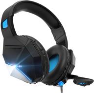 🎧 gaming headset with microphone - ps4, ps5, pc, xbox one, and switch compatible - noise cancelling, led, soft earmuffs, surround sound - kids and adults headphones (blue) logo