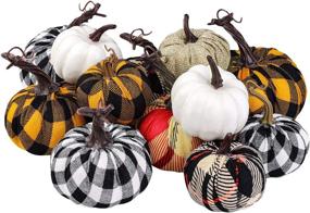 img 4 attached to 🎃 12-Pack Harvest Fabric Artificial Pumpkins for Fall Festival Decoration - Burlap Pumpkins for Fall Wedding, Thanksgiving, Halloween - Tabletop Decor in Assorted Sizes