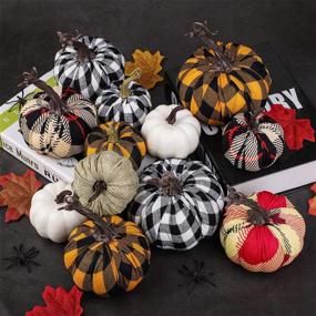 img 1 attached to 🎃 12-Pack Harvest Fabric Artificial Pumpkins for Fall Festival Decoration - Burlap Pumpkins for Fall Wedding, Thanksgiving, Halloween - Tabletop Decor in Assorted Sizes