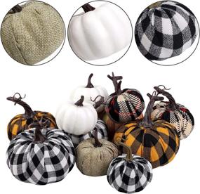 img 2 attached to 🎃 12-Pack Harvest Fabric Artificial Pumpkins for Fall Festival Decoration - Burlap Pumpkins for Fall Wedding, Thanksgiving, Halloween - Tabletop Decor in Assorted Sizes