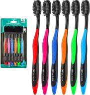 🦷 enhance dental care with dental check 6 pack toothbrush: natural whitening, ultra-soft bristles, angled for hard-to-reach areas, 99% plaque removal &amp; brightening (charcoal) logo