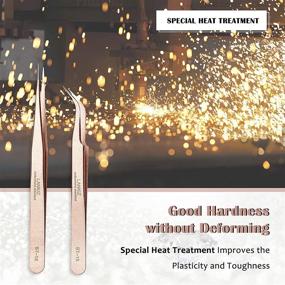 img 1 attached to 👁️ LANKIZ Professional Eyelash Extension Tweezers Set - Rose Gold, Stainless Steel, Straight and Curved Volume Lash Tweezers