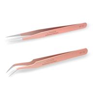 👁️ lankiz professional eyelash extension tweezers set - rose gold, stainless steel, straight and curved volume lash tweezers logo