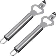 🍺 2 pack stainless steel beer bottle opener, 7-2/3 inch, solid bar and kitchen tool for restaurants, smooth long handle, round hanging hole, silver логотип