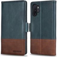 📱 kezihome samsung galaxy note 10+ plus wallet case - genuine leather rfid blocking credit card slot flip stand (navy blue/brown) logo