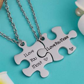 img 3 attached to 💑 Stainless Steel Puzzle Promise Necklace Keychain Set - Couples Jewelry Gift for Girlfriend Boyfriend Best Friend - Birthday, Anniversary, Wife, Husband