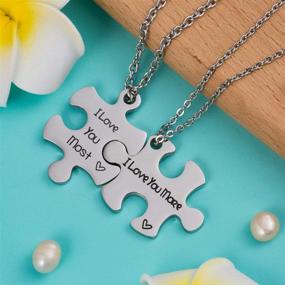 img 1 attached to 💑 Stainless Steel Puzzle Promise Necklace Keychain Set - Couples Jewelry Gift for Girlfriend Boyfriend Best Friend - Birthday, Anniversary, Wife, Husband