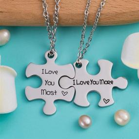 img 2 attached to 💑 Stainless Steel Puzzle Promise Necklace Keychain Set - Couples Jewelry Gift for Girlfriend Boyfriend Best Friend - Birthday, Anniversary, Wife, Husband