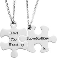 💑 stainless steel puzzle promise necklace keychain set - couples jewelry gift for girlfriend boyfriend best friend - birthday, anniversary, wife, husband logo