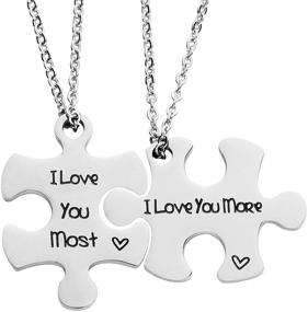 img 4 attached to 💑 Stainless Steel Puzzle Promise Necklace Keychain Set - Couples Jewelry Gift for Girlfriend Boyfriend Best Friend - Birthday, Anniversary, Wife, Husband