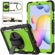 📱 seymac stock samsung tab s6 lite case p610/p615: protective drop-proof cover with screen protector, pencil holder, 360° rotating hand strap & stand - green+black logo