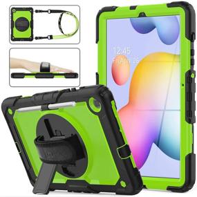 img 4 attached to 📱 SEYMAC Stock Samsung Tab S6 Lite Case P610/P615: Protective Drop-Proof Cover with Screen Protector, Pencil Holder, 360° Rotating Hand Strap & Stand - Green+Black