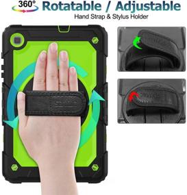 img 2 attached to 📱 SEYMAC Stock Samsung Tab S6 Lite Case P610/P615: Protective Drop-Proof Cover with Screen Protector, Pencil Holder, 360° Rotating Hand Strap & Stand - Green+Black