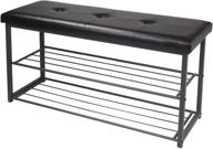👠 gia entryway shoe rack bench with 2-tier storage and comfortable padded vegan leather seat in black logo