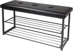 img 4 attached to 👠 GIA Entryway Shoe Rack Bench with 2-Tier Storage and Comfortable Padded Vegan Leather Seat in Black