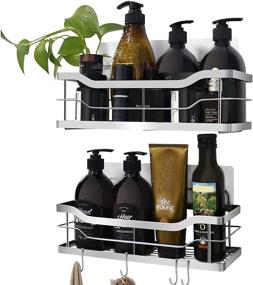 img 4 attached to 🚿 Sooreally Shower Caddy Shelf Organizer - 2 Pack Bathroom Storage Rack with Hooks for Inside Shower, Rustproof Stainless Steel, Wall Mounted (Pack of 2, Polished Silver)