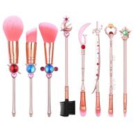 🎀 pink sailor moon anime makeup brushes set - soft & professional eye/lip/foundation brushes, magical wand design | ideal halloween gifts for girls and women (a - pink) logo