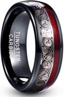 vakki 8mm black dome tungsten carbide ring with celtic spiral and red guitar string comfort fit - size 7-12.5 logo