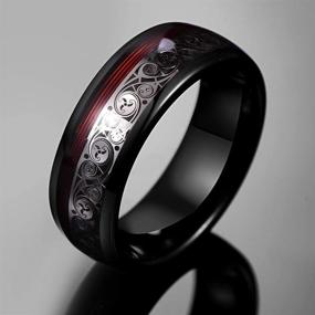 img 2 attached to VAKKI 8mm Black Dome Tungsten Carbide Ring with Celtic Spiral and Red Guitar String Comfort Fit - Size 7-12.5