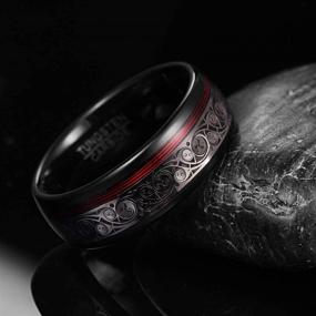 img 1 attached to VAKKI 8mm Black Dome Tungsten Carbide Ring with Celtic Spiral and Red Guitar String Comfort Fit - Size 7-12.5