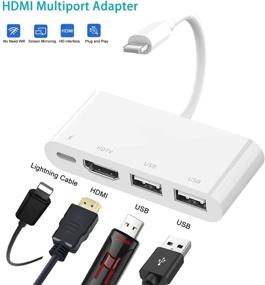 img 2 attached to 📲 ROSYCLO Lightning to HDMI Adapter: 1080p Digital AV Sync Screen Converter with Dual USB Camera Port Hub Splitter – Compatible with iPhone, iPad, Flash Drive – Connect to HD TV/Projector/Monitor
