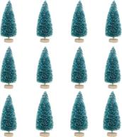 🌲 pack of 12 mini frosted sisal trees - 3.3inch (8.5cm) - winter snow ornaments - tabletop trees with wood base - crafting & christmas decoration - blue 12pcs logo